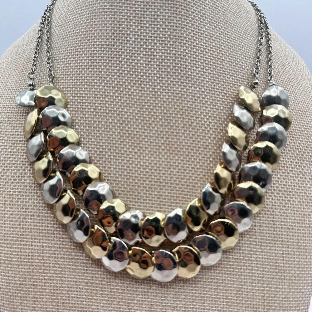 Vintage 90s Hammered Disc Double Strand Necklace Women's Classic Jewelry